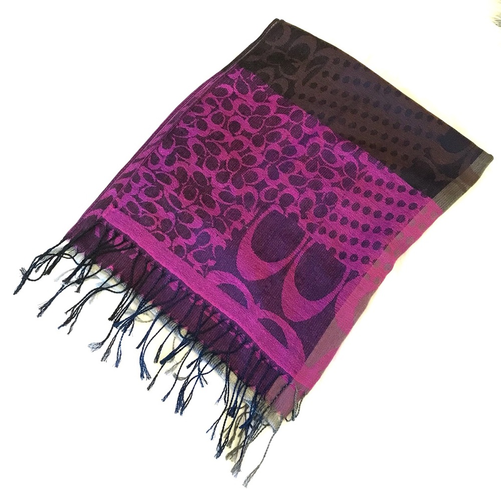 Pashmina designer logo inspired print pink and brown scarf wrap shawl brown pink